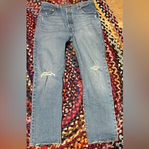Levi's 501 Medium Wash Distressed Straight Leg Blue Jeans